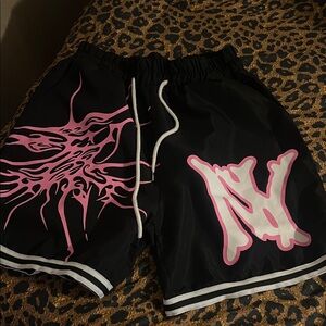Men's Black Athletic Shorts with Pink Graphic